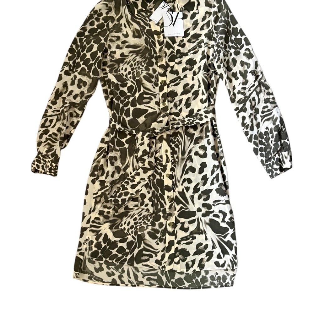 Diane von Furstenberg Prita Animal Print Silk Shirt Dress Green NWT Sz 2 - Picture 12 of 12